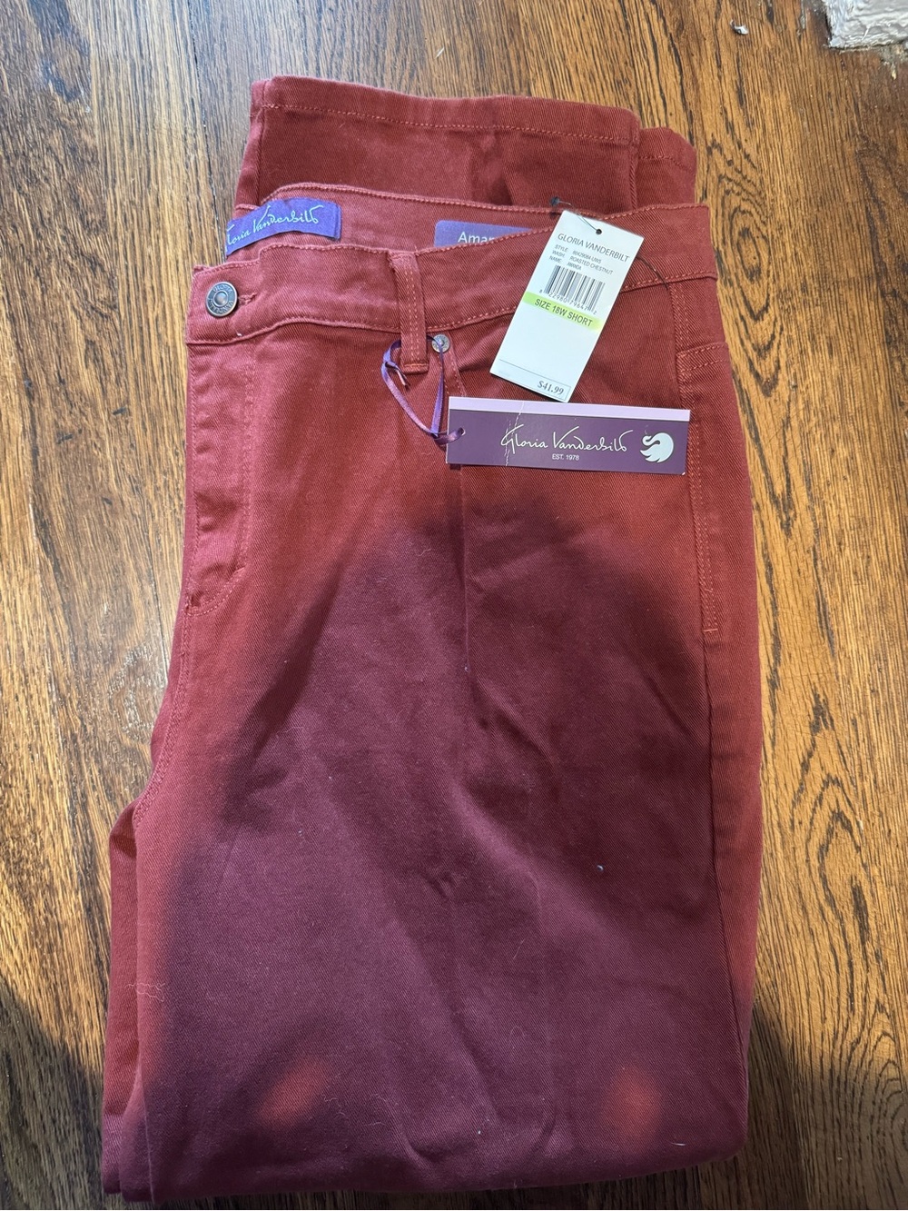 Gloria Vanderbilt Roasted Chestnut Jeans — Deep Brick Red 18W short
